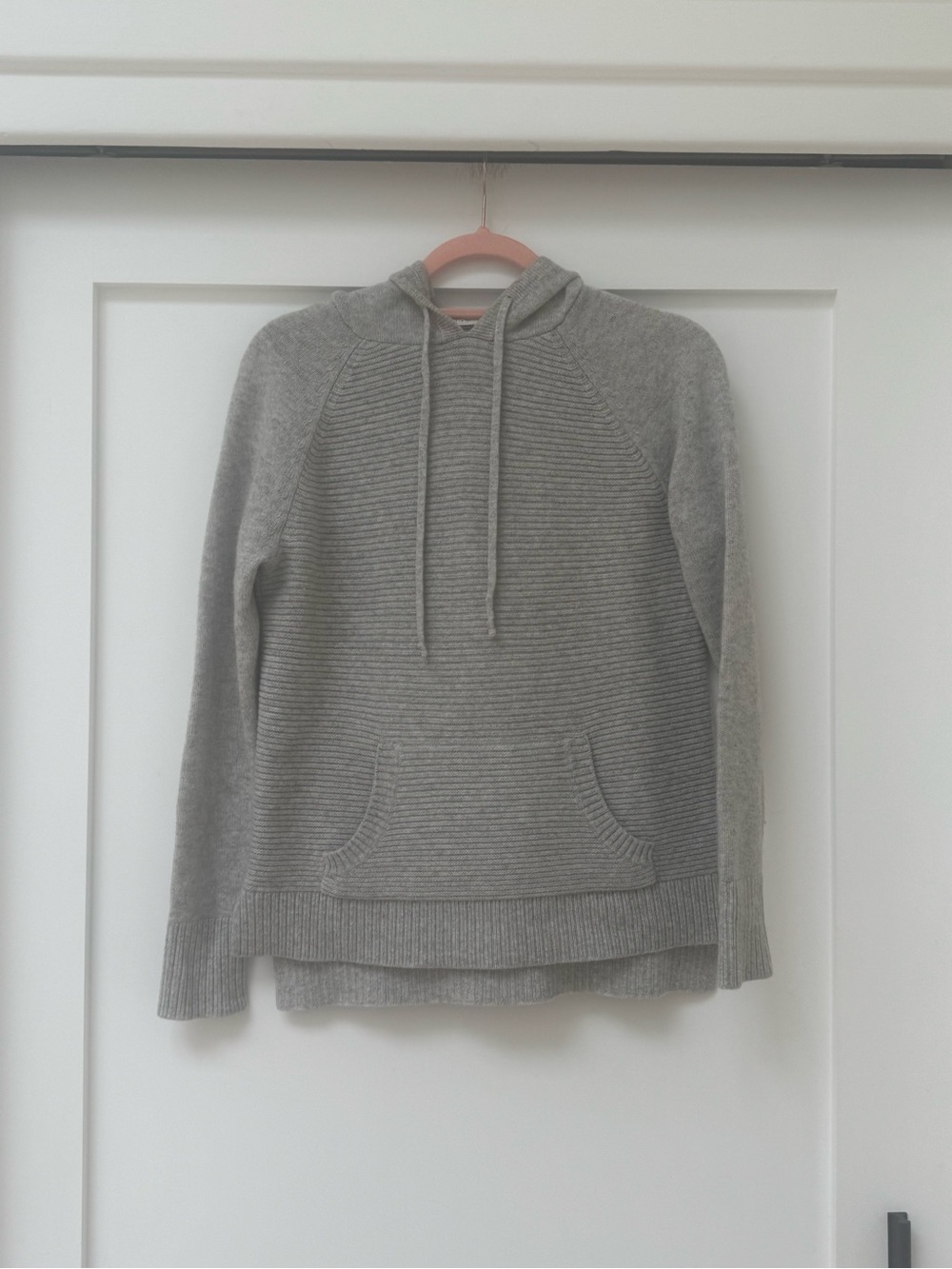 Athleta 100% Cashmere Light Gray Ribbed Hoodie Sweater